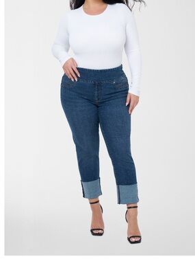 Seven7 Women's Tummy Toner Cuff High Rise-Slim Straight  Jeans Size 14
